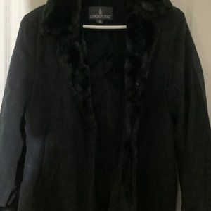 Womens London Fog All Weather Suede Coat Black Large